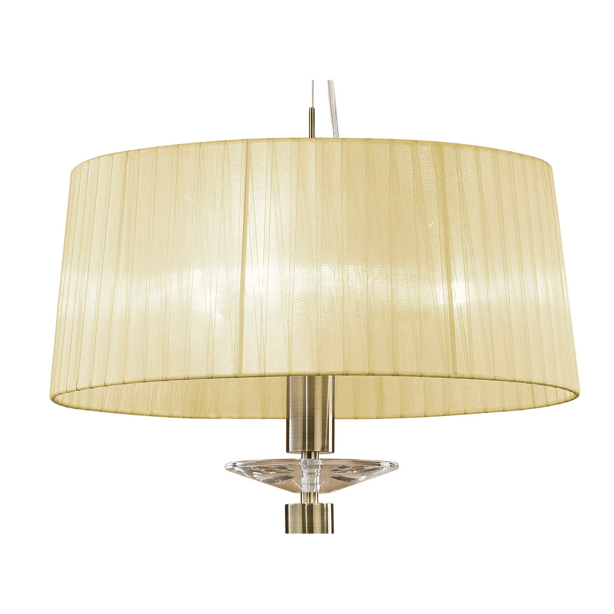 Tiffany 4 Light Crystal Pendant Light – Antique Brass With Cream Shade