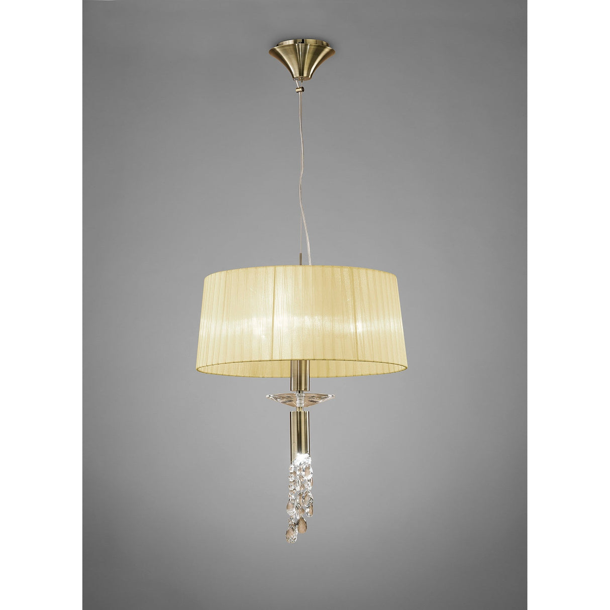 Tiffany 4 Light Crystal Pendant Light – Antique Brass With Cream Shade