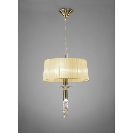 Tiffany 4 Light Crystal Pendant Light – Antique Brass With Cream Shade