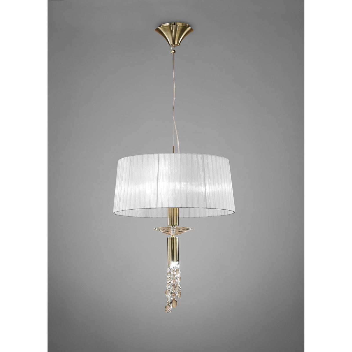 Tiffany 4 Light Crystal Pendant Light – Antique Brass With White Shade