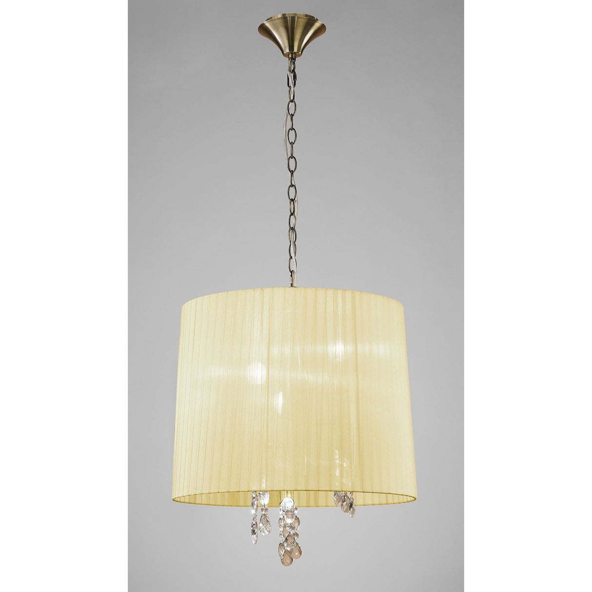 Tiffany 6 Light Crystal Pendant Light – Antique Brass With Cream Shade