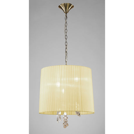 Tiffany 6 Light Crystal Pendant Light – Antique Brass With Cream Shade