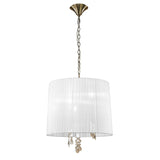 Tiffany 6 Light Crystal Pendant Light – Antique Brass With White Shade
