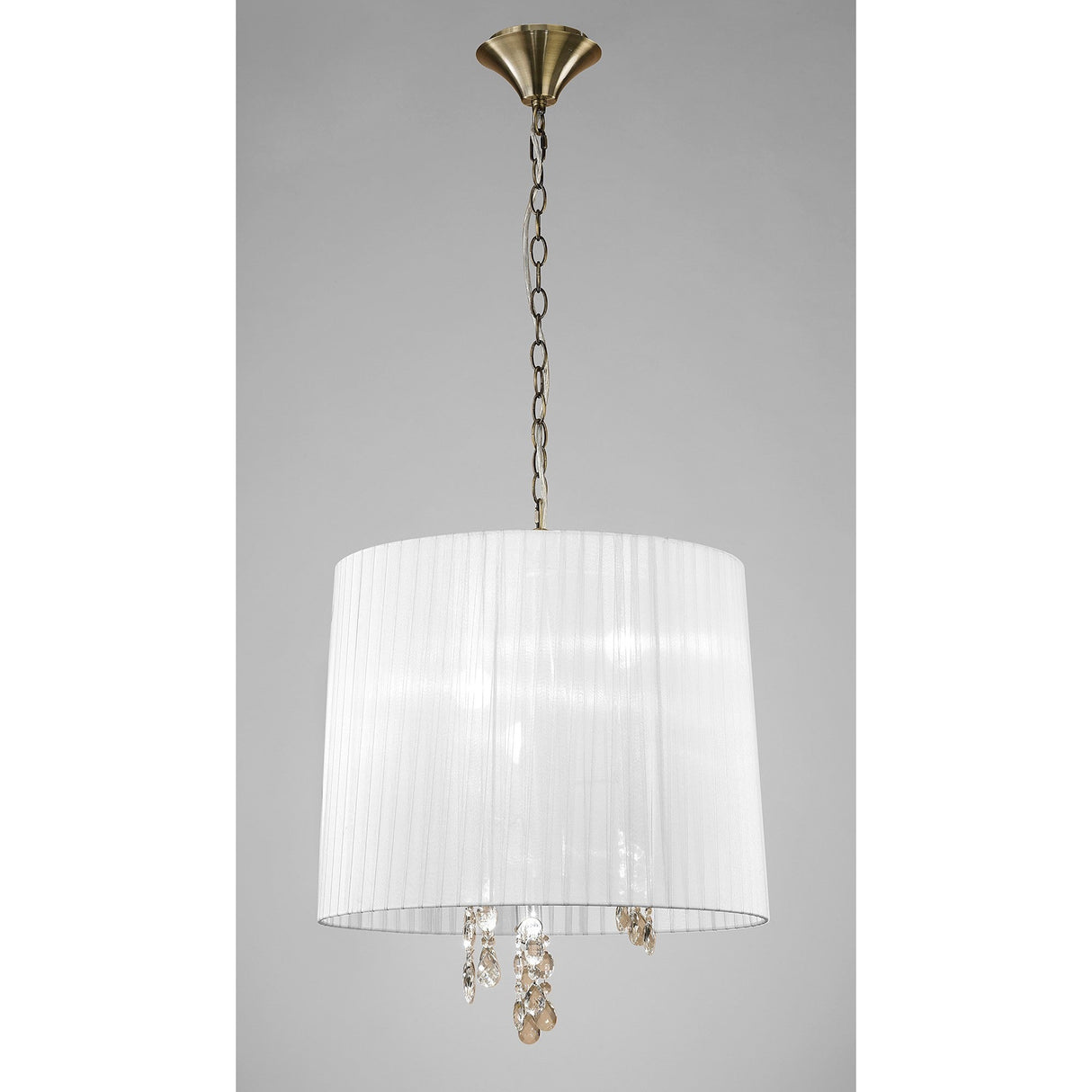 Tiffany 6 Light Crystal Pendant Light – Antique Brass With White Shade