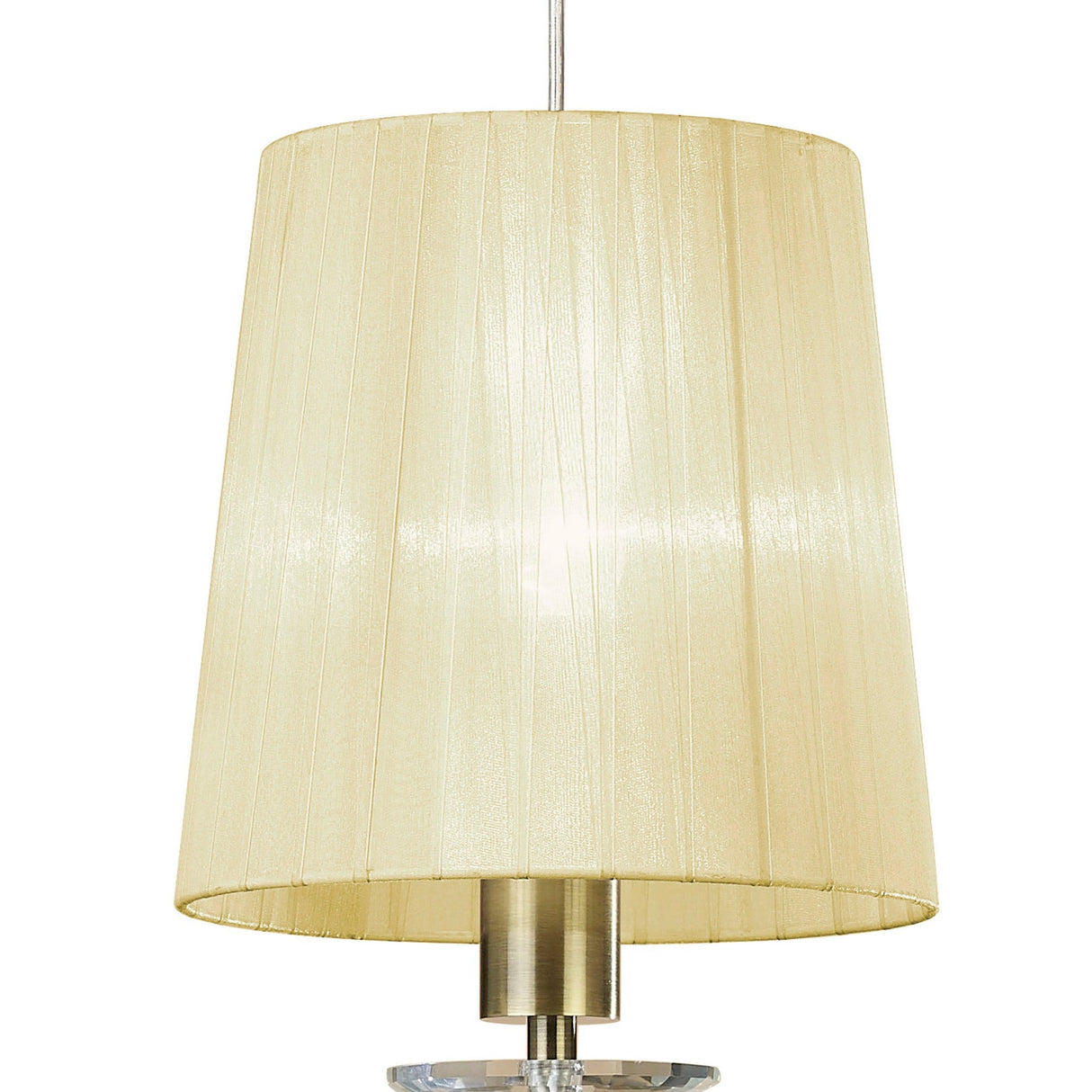 Tiffany 2 Light Crystal Pendant Light – Antique Brass With Cream Shade