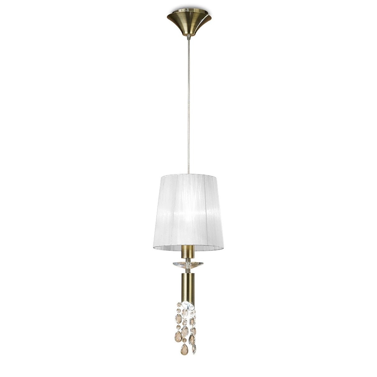 Tiffany 2 Light Crystal Pendant Light – Antique Brass With White Shade