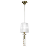 Tiffany 2 Light Crystal Pendant Light – Antique Brass With White Shade