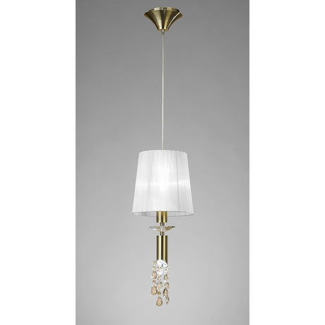 Tiffany 2 Light Crystal Pendant Light – Antique Brass With White Shade