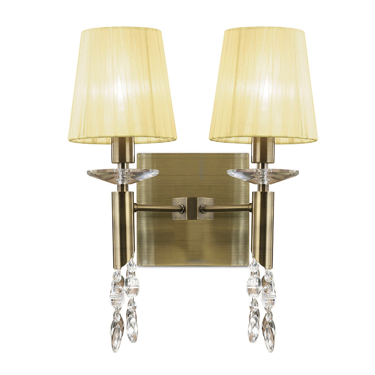 Tiffany 4 Light Crystal Wall Light With Switch - Brass With Cream Shades
