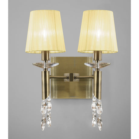Tiffany 4 Light Crystal Wall Light With Switch - Brass With Cream Shades