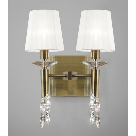 Tiffany 4 Light Crystal Wall Light With Switch - Brass With White Shades