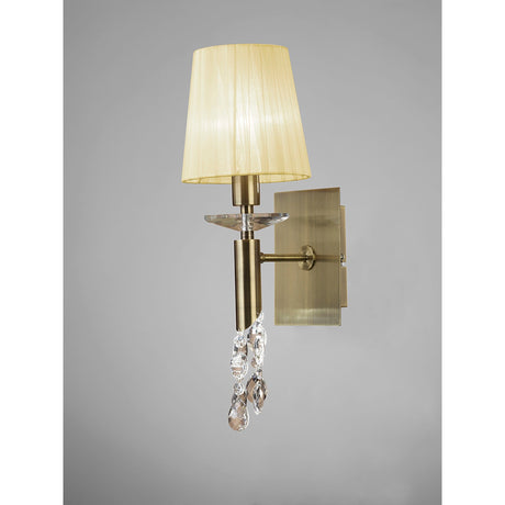 Tiffany 2 Light Crystal Wall Light With Switch - Brass With Cream Shade