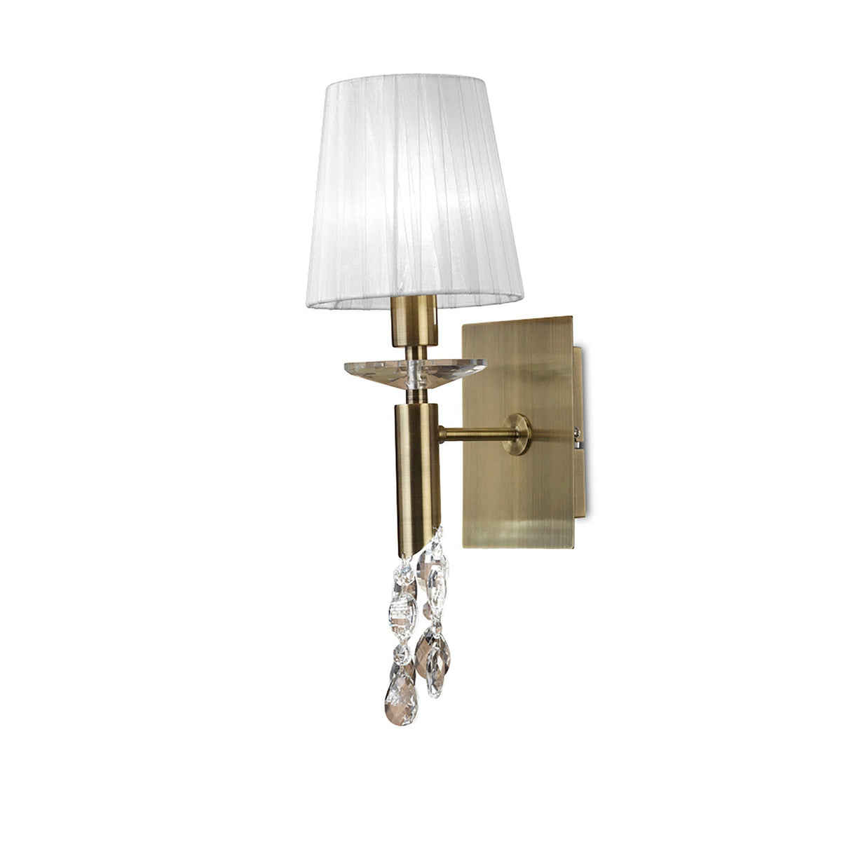 Tiffany 2 Light Crystal Wall Light With Switch - Brass With White Shade