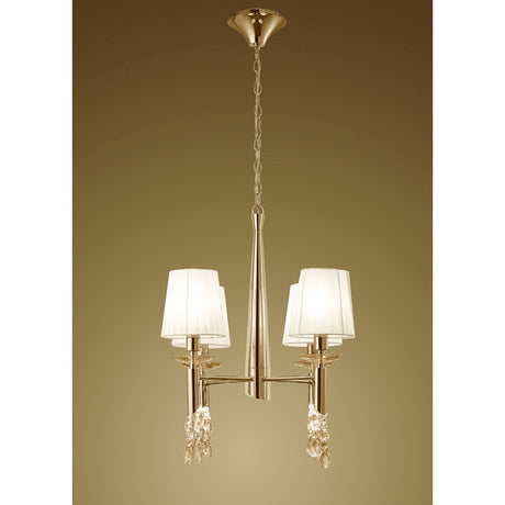 Tiffany 8 Light Crystal Chandelier - Gold With White Shades