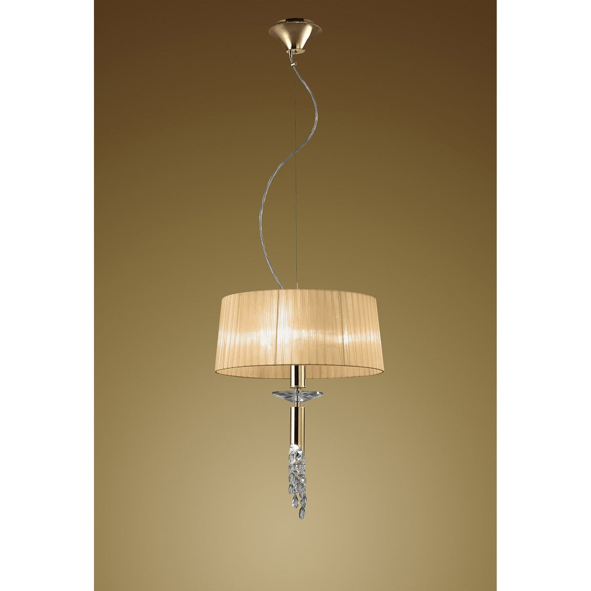 Tiffany 4 Light Crystal Pendant Light – French Gold With Soft Bronze Shade