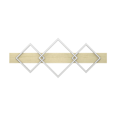 Timarne LED 3 Light Flush Ceiling Light featuring three black square frames set diagonally as overlapping diamonds along a wooden plank, shown on a plain white background.