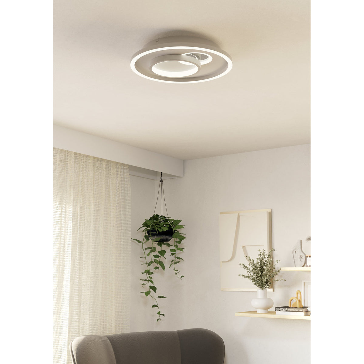 Tiriolo LED Flush Ceiling Light - White & Silver