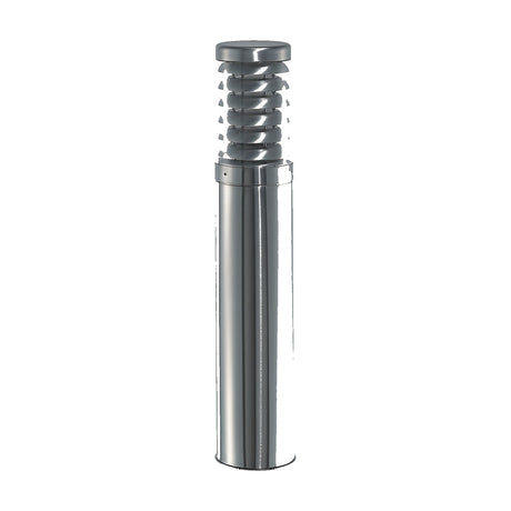 Quoin Steel Outdoor Bollard Light in stainless steel, 45cm cylindrical post with ribbed polycarbonate lens top and flat cap, shown on a plain white background.