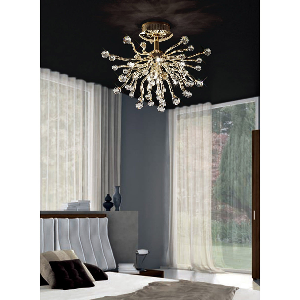 Tizio 10 Light Crystal Semi-Flush Ceiling Light – French Gold