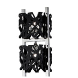 The Tokio 4 Light Floor Lamp – Gloss Black & Polished Chrome features black geometric shades and a chrome metal frame, offering modern ambient lighting and an artistic, contemporary design.
