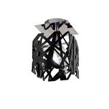 Mantra Tokio 1 Light semi-flush ceiling light with laser-cut gloss black acrylic cage, central crystal shade and polished chrome canopy.