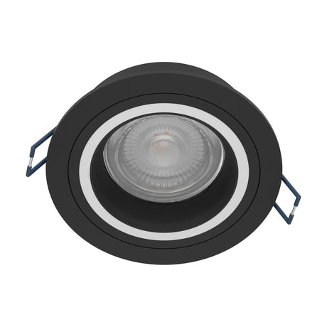 Tomelle Smart Colour Changing LED Downlight in black aluminium with a round recessed design and white inner ring, shown front-on against a plain white background.