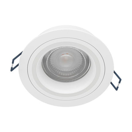 Tomelle Smart LED Downlight in white, round recessed fixture with white bezel, aluminium body and integrated LED, shown front-on on a plain white background.