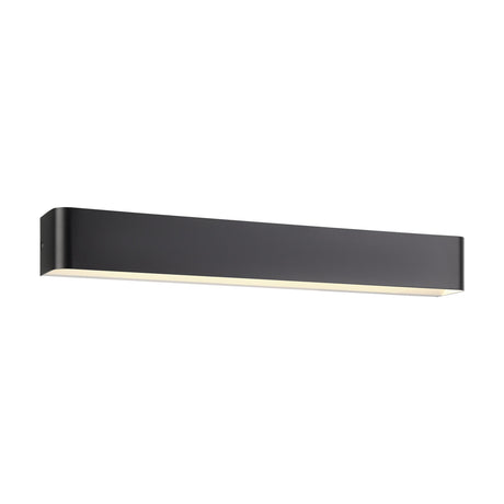 Tomessa LED Bathroom Wall Light in black steel with rounded corners and a white satin diffuser strip, shown on a plain white background.