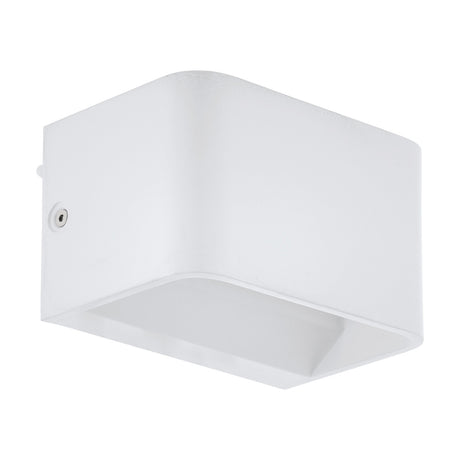 Tomessa LED Wall Light 13cm in white aluminium, a rectangular box fixture with rounded edges, open top and bottom for upward and downward light, shown on a plain white background.