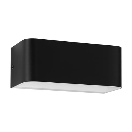 Tomessa LED Wall Light 20cm in black textured aluminium with a white diffuser along the lower edge, shown on a plain white background.