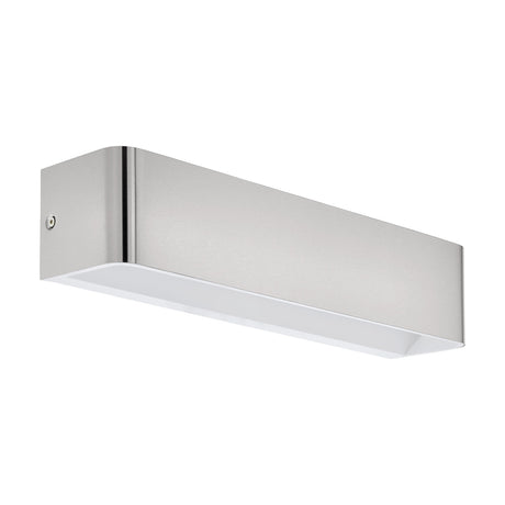 Tomessa LED Wall Light 36.5cm in satin nickel aluminium, a rectangular fixture with rounded front corners and a white diffuser underneath, shown on a plain white background.