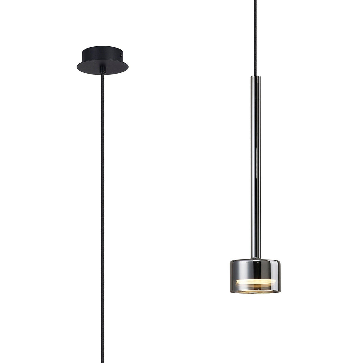 Tonic Dimmable LED Glass Pendant Light 12W 3000K - Chrome & Black