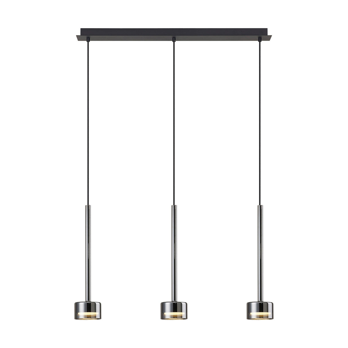 Tonic 3 Light Dimmable LED Glass Bar Pendant Light 2700K - Chrome & Black