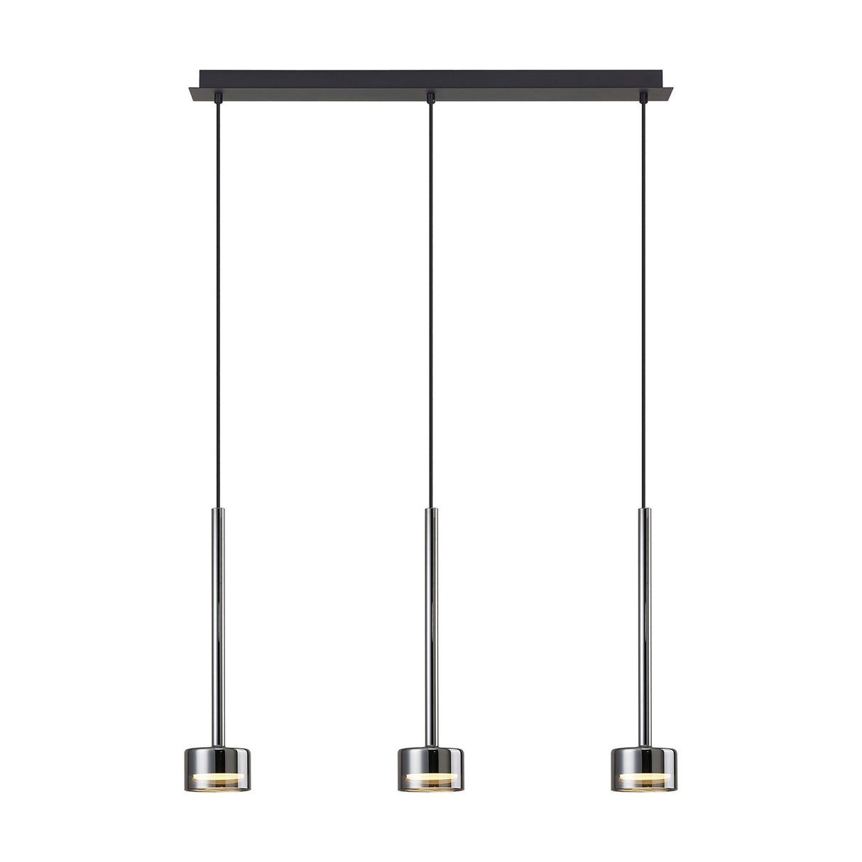 Tonic 3 Light Dimmable LED Glass Bar Pendant Light 3000K - Chrome & Black