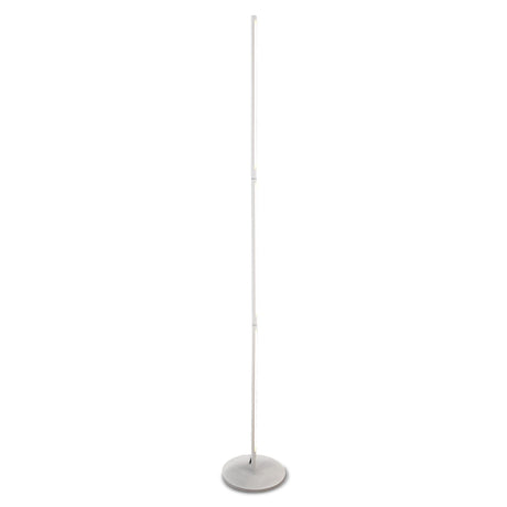 The Tsunami LED Floor Lamp 25W 3000K in Sand White features a tall, slender design with a round, flat base, standing upright against a plain white background.