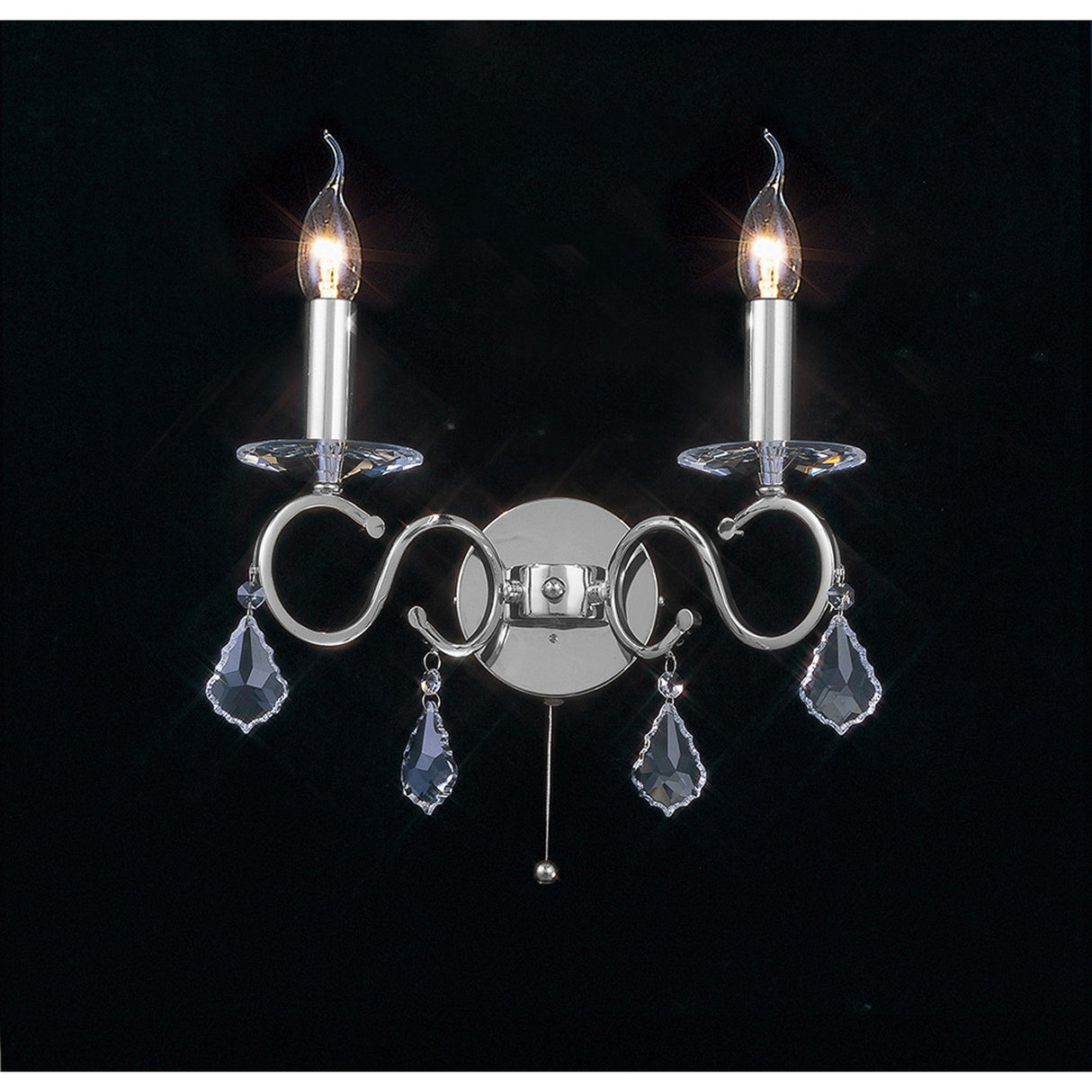 Torino 2 Light Crystal Wall Light With Switch - Chrome