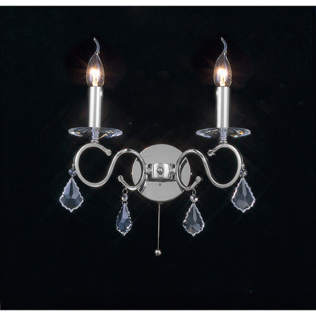 Torino 2 Light Crystal Wall Light With Switch - Chrome