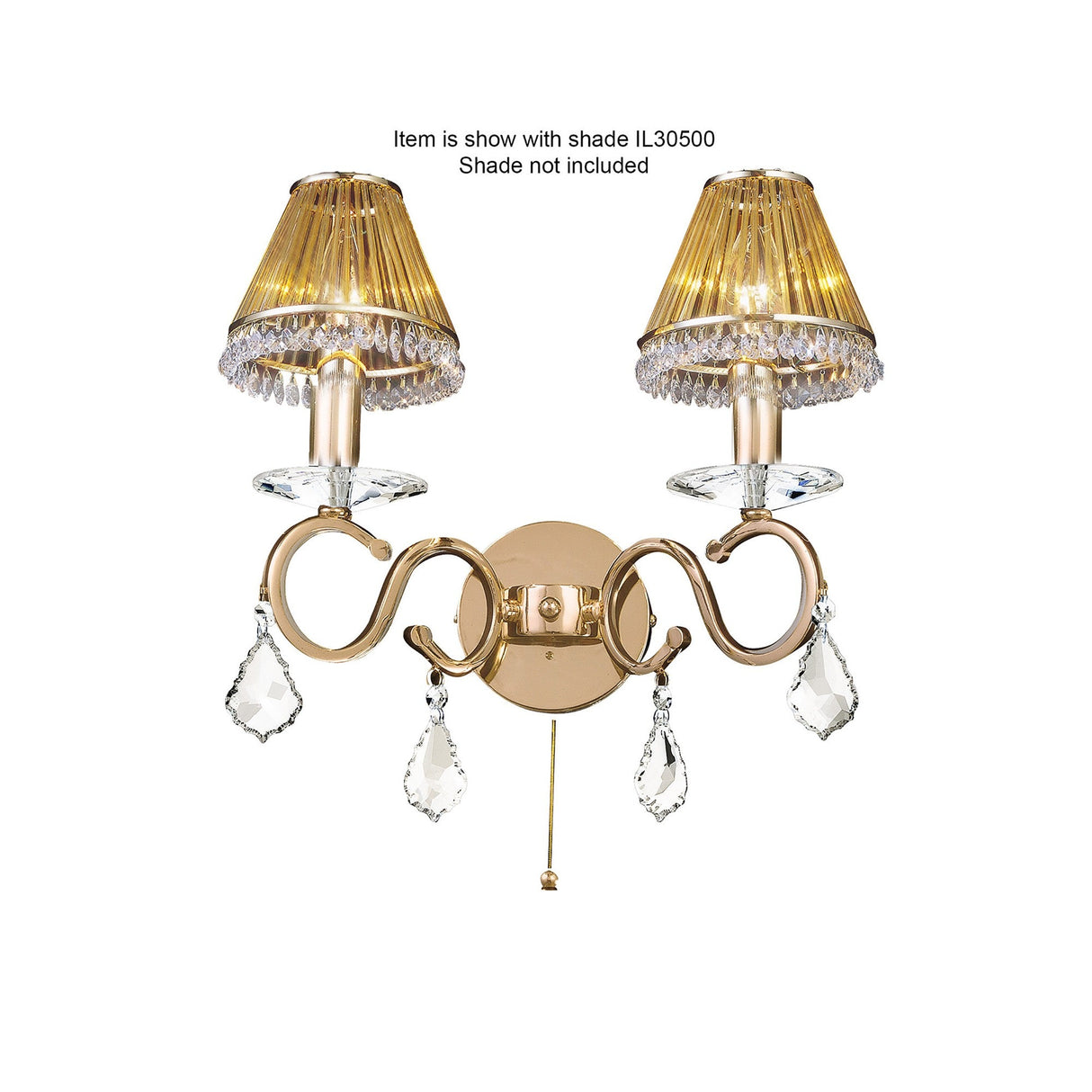 Torino 2 Light Crystal Wall Light With Switch -  Gold