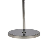 A close-up of the Torre 5 Light Crystal Curtain Floor Lamp shows its polished chrome base with a round, flat bottom and vertical pole, perfect as statement lighting for any modern space.