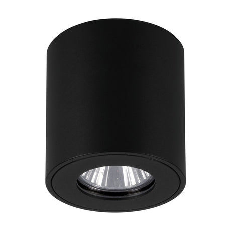 Torrecola Outdoor Wall Light 8cm in black, a cylindrical aluminium and plastic downlight with clear glass lens and GU10 fitting, shown on a plain white background.