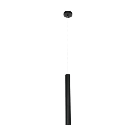 Tortoreto 60cm Pendant Light in black, a slim aluminium tube suspended on a fine cable from a round ceiling canopy, shown against a plain white background.