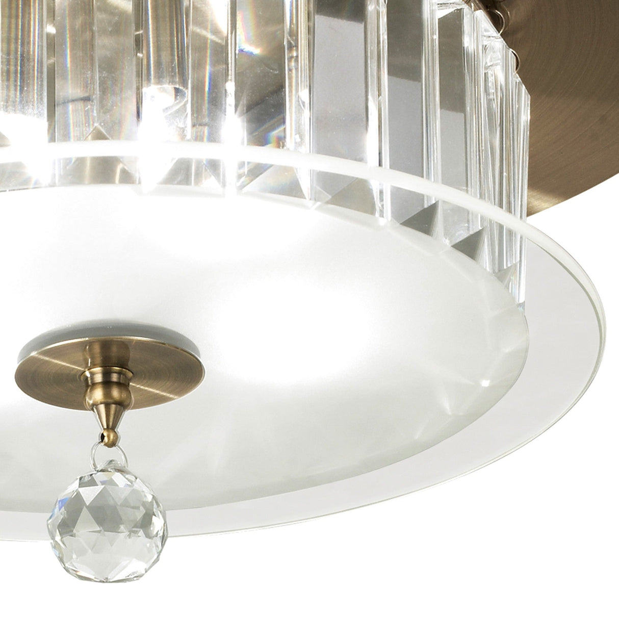Tosca 4 Light Round Glass/Crystal Flush Ceiling Light – Antique Brass