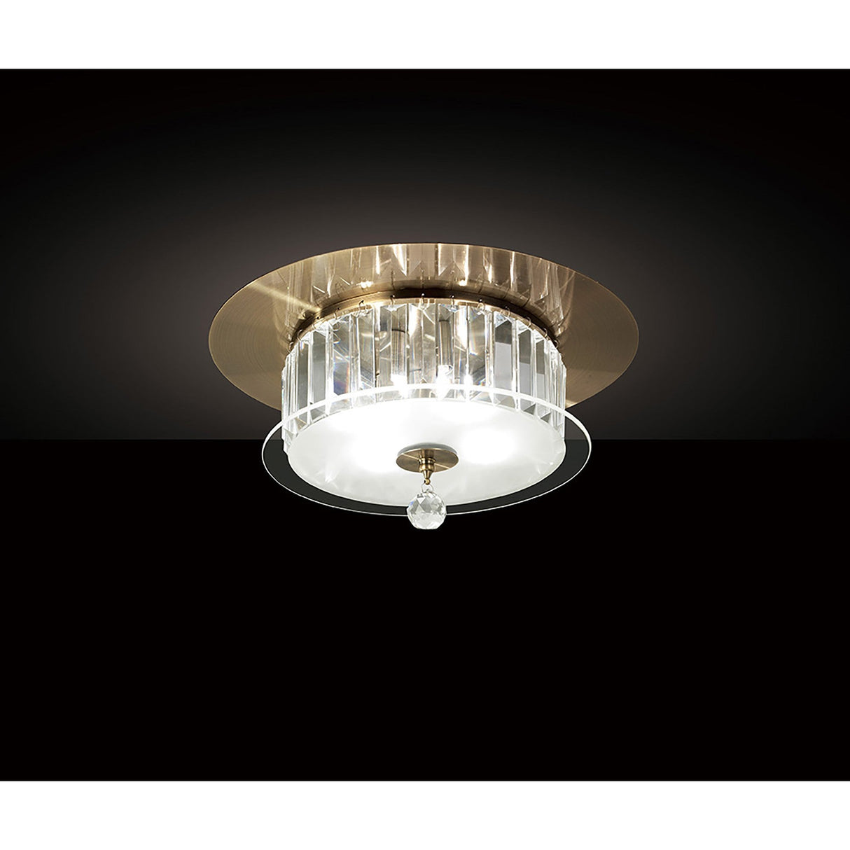 Tosca 4 Light Round Glass/Crystal Flush Ceiling Light – Antique Brass
