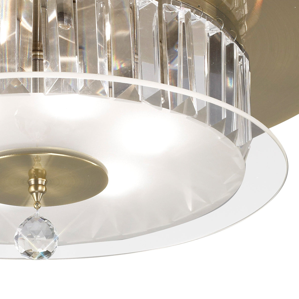 Tosca 6 Light Round Glass/Crystal Flush Ceiling Light – Antique Brass