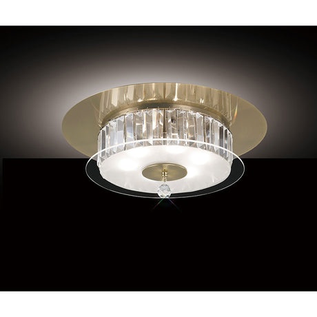 Tosca 6 Light Round Glass/Crystal Flush Ceiling Light – Antique Brass