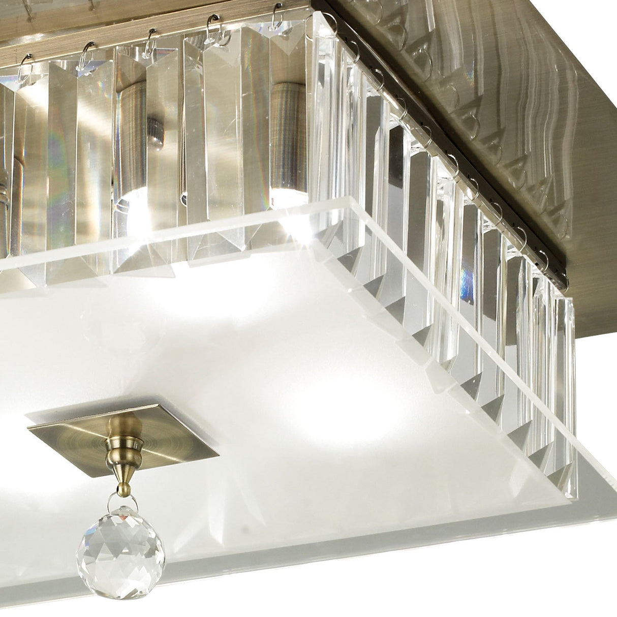 Tosca 4 Light Square Glass/Crystal Flush Ceiling Light – Antique Brass