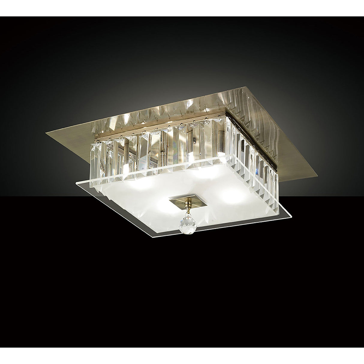 Tosca 4 Light Square Glass/Crystal Flush Ceiling Light – Antique Brass