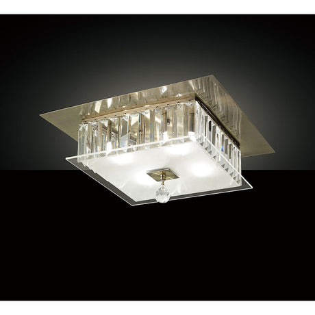 Tosca 4 Light Square Glass/Crystal Flush Ceiling Light – Antique Brass