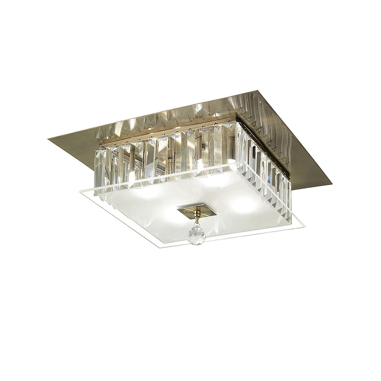 Tosca 4 Light Square Glass/Crystal Flush Ceiling Light – Antique Brass