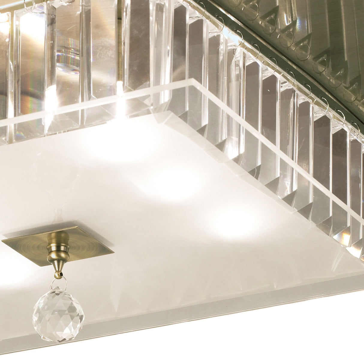 Tosca 6 Light Square Glass/Crystal Flush Ceiling Light – Antique Brass